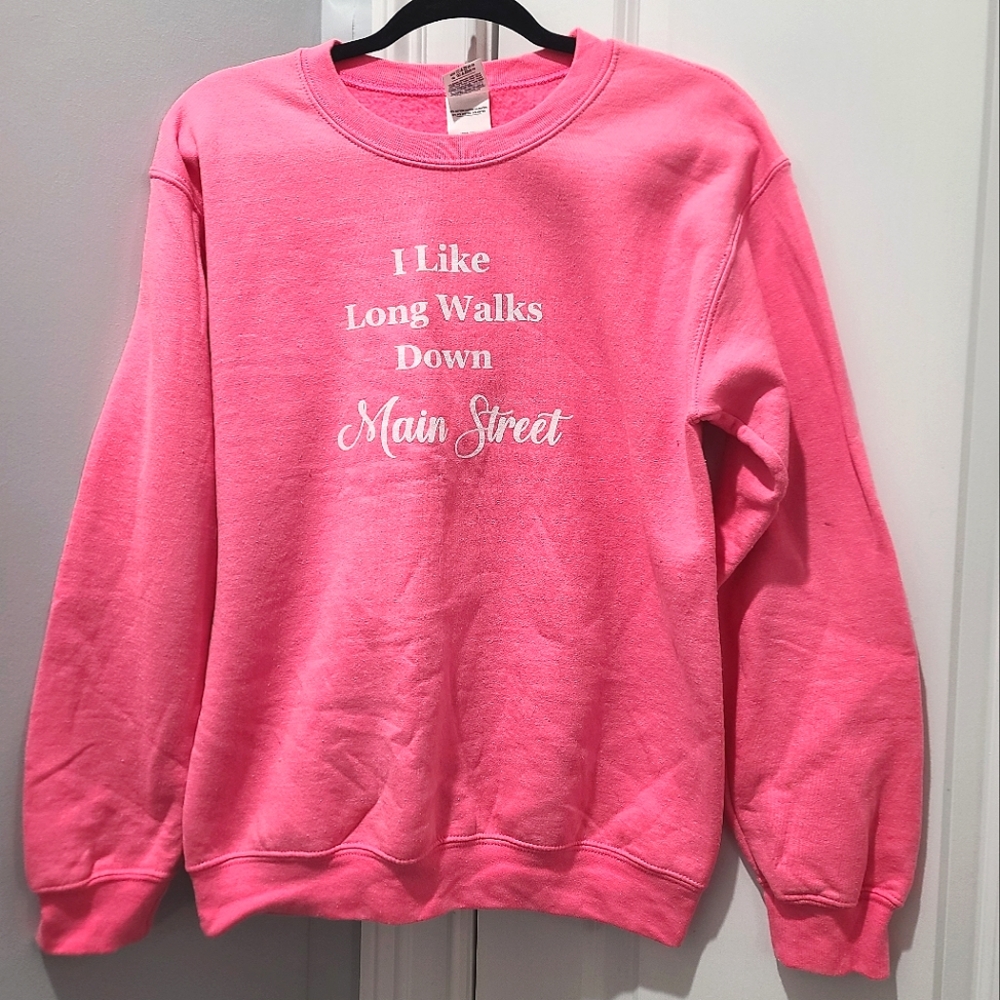 I Like Long Walks Down Main Street Sweatshirt Disney Pullover Pink SMALL